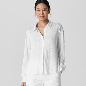 Eileen Fisher Organic Cotton Easy Jersey Shirt White Button Up